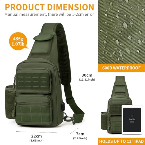 HUNTVP Tactical Sling Bag Crossbody Bag for Men Women EDC Shoulder Bags Molle Sling Backpack Chest Pack for Hiking Hunting Travelling Camping (Type3-Army Green) - color: Type3-army Green