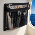 14" X 9.8" Boat Storage Bag with Secure Lid and 2 Open Pockets, Boat Storage Accessories Mesh Organizer with Strong Adhesive, Perfect for Storing Phones, Glasses, Keys and Tackle Marine Accessories