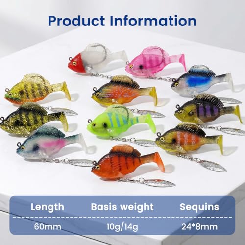 Paddle Tail Swimbaits Fishing Lures, Pre-Rigged Soft Bait with Spinner Blades & 3D Eyes, Weedless Hidden Hook for Bass Trout, Freshwater Saltwater Gear - color: B