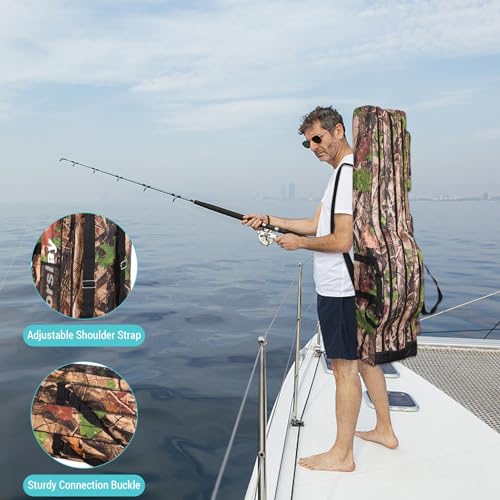 Fishing Bag Portable Folding Fishing Tackle Storage Bags Oxford Fishing Rod Case Fishing Pole Bag Carry Organizer Outdoor Waterproof for Fishing Camping Hiking Traveling - color: Tree camouflage, size: 120cm