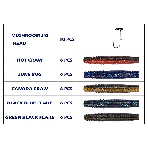 Soft Plastic Worm Fishing Lures Kit, Finesse TRD Stick Worms and Ned Rig Baits with Jig Heads for Bass Fishing, Freshwater Bass Soft Baits - color: Mix Color B - 30pcs Worms+10 Jig Heads, size: 2.75"