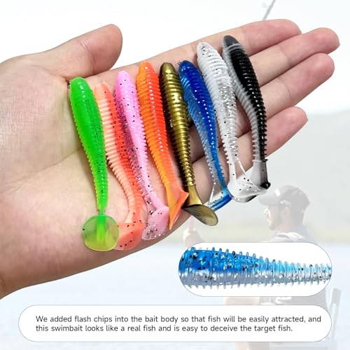 Soft Fishing Lures, Paddle Tail Swimbaits Soft Plastic Lures, Unique Vibrating Swim Action for Trout Crappie Walleye Sea Bass