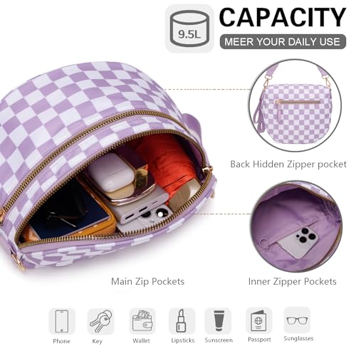 Pure Colour Crossbody Bum Bags for Women Spacious Checkered Cross body Bag Nylon Trendy Fanny Pack for Travel - color: Light Purple Checkered