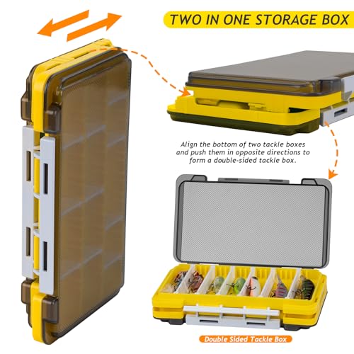 QualyQualy Fishing Tackle Box, Small Tackle Box Organizer 2 in 1 Small Plastic Storage Box, Yellow, 2 Pack - color: Yellow, size: A+B 2pcs