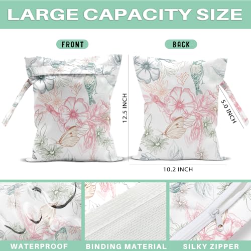 Flower Wet Dry Bags for Diaper Waterproof Swimsuit Washable Reusable Bag for Beach Diapers Dirty Yoga Gym Clothes Plant Gifts for Men Friend Women 12.5x10.2 Inches - color: Flower2