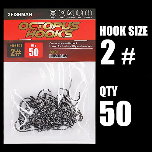 Octopus-Hook-Fishing-Beak-Circle-Hooks-Freshwater-Red-Black-100-50 Pack - color: 2-Black, size: Size:2 50-Pack