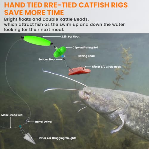 Catfish Rigs Catfish Float Rigs Catfishing Tackle Santee Rig 5/0 6/0 Circle Hooks for Peg Floats Catfish - size: 5/0 HOOK * 6PCS with Weight 1 oz