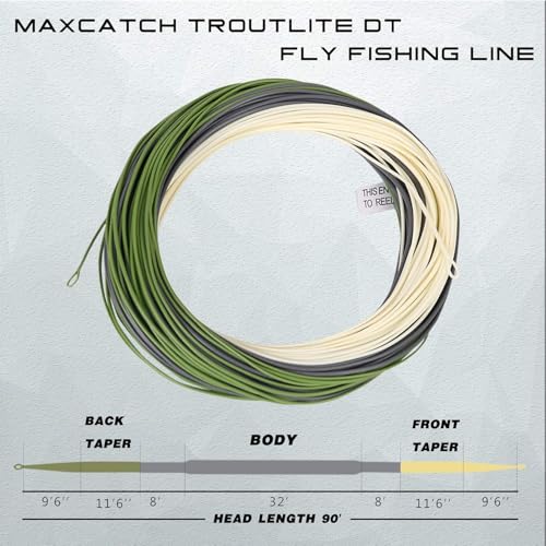 Maxcatch Troutlite Double Taper Floating Fly Line, 90ft, DT3F-DT6F, Easy Casting, with Two Welded Loops - size: DT4F-90FT