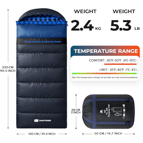 Cotton Flannel XXL Winter Sleeping Bags for Adults Big and Tall,Cold Weather 90x39 Inch Camping Sleep Bag,Waterproof Machine Washable 4 Season Outdoor Camping Gear,2-Way Zipper - color: Blue, size: 5.3lb(40-50℉)