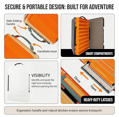 Fishing Lure Box Double-Sided: 3 Packs Large Saltwater Lure Storage Fishing Tackle Box for Crankbait Jerkbait Squid Jig Case Organizer - 18 Grids (Clear Orange Grey) - color: Clear Orange Grey