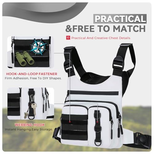 Criuage Outdoor Chest Bag for Men, Lightweight Adjustable Running Vest, Water Resistant EDC Chest Pack with Water Bottle Pocket, Breathable Back Pad for Hiking Cycling Fishing Travel (White) - color: White