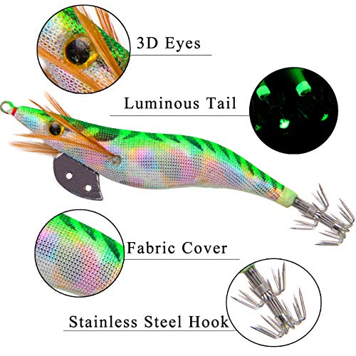 Squid Jigs Saltwater Shrimp Fishing Lures 10pcs Glow Squid Jig Baits Artificial Luminous Fishing Lures Kit for Octopus Cuttlefish - size: 3.0#-10PCS