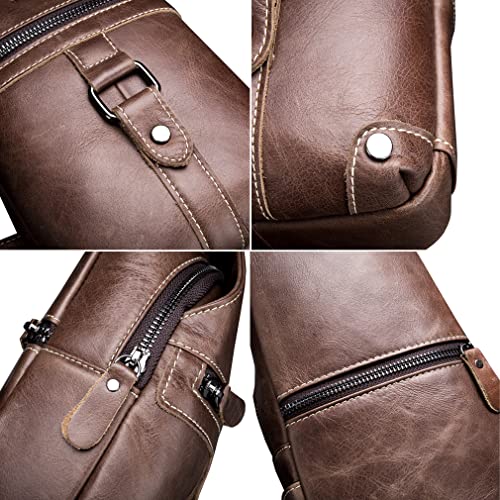Hebetag Leather Sling Bag Crossbody Backpack for Men Women Travel Outdoor Camping - color: #12brown