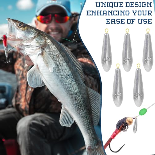 Landhoow Drop Shot Fishing Sinker Weights Kit Freshwater Catfishing Fishing Sinker Bass Casting Removable Line Saltwater Streamlined Snap Weight for Trolling Surf Tackle - size: 3/4 oz
