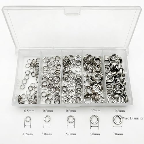 Pack of 201pcs Fishing Stainless Steel Split Rings 5 Sizes and Plier Set, Split Ring Capable of withstanding Large tensile Force and Fishing Plier Tool Kit for Saltwater Fishing Lure Connectors… - color: 250pcs Rings&Blue plier