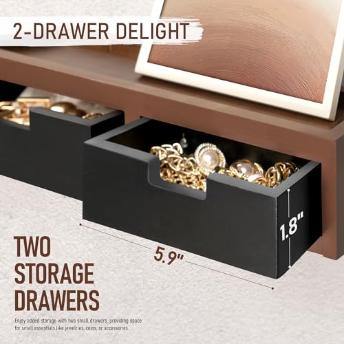 Rebee Vision Modern Farmhouse Key Holder Wall Mount with 2 Drawer Organizer : Mail Organizer with 6 Key Hooks and Wall Shelf - Home Organization for Room Decor (Brown & Black) - color: Brown & Black, style: 2-Drawer