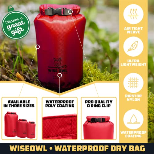 Wise Owl Outfitters Waterproof Dry Bag 3-Pack – Lightweight & Airtight 5L/10L/20L Small & Large Dry Bags for Kayaking, Beach, Travel, Boating, Hiking - color: Red