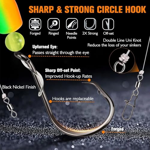 Dovesun 10PCS/4PCS Pompano Rigs for Surf Fishing Saltwater Fishing Rigs with Floats and Beads Unique Double-Line T-Knot Pre-Rigged Surf Fishing Gear & Tackle with Circle Hooks - color: Bullet Float(2colors)*4PCS, size: 2/0 Hook