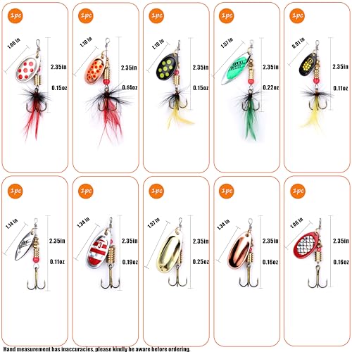 EXAURAFELIS 10/30pcs Fishing Lure Spinnerbait with Feathered Treble Hooks Rooster Tail Fishing Lures Spoon Lures for Bass Salmon Trout Spinner Baits with Tackle Box - color: 10pcs Spinnerbaits