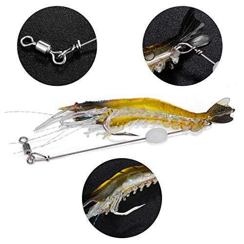 Fishing Shrimp Lures Artificial Silicone Soft Bait Set Luminous Swimbait Shrimp Fishing Lure with Hooks Fishing Tackle Freshwater/Saltwater - color: 6PCS