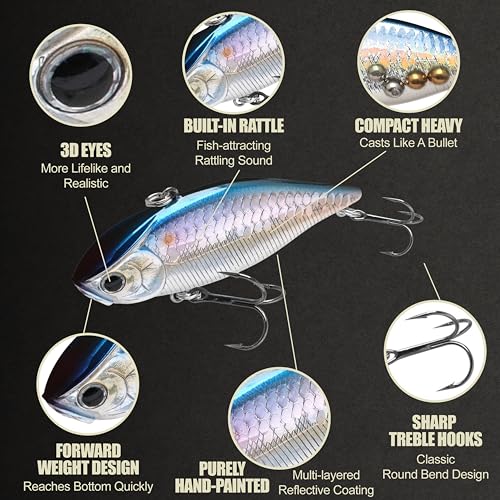 LUCKY CRAFT LV 500 MAX Freshwater Fishing Lures, Sinking Lipless and Long-Casting Crankbait, 3 Inch Vibration Rattle Bait, Perfect Fishing Gear for Tackle Box and Accessories - color: 270 MS American Shad