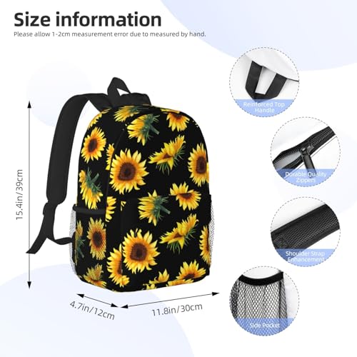 Sunflower Flower Floral Black 15 Inch Backpack Laptop Travel Bag For Men Women With Multiple Pockets Casual Hiking Gym Sport - color: Sunflower Flower Floral Black