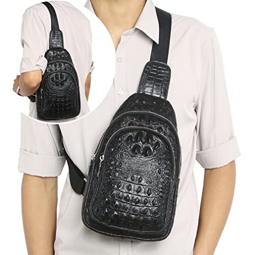 Vintage Leather Sling Bag Backpack for Men Crossbody Shoulder Chest DayPack Backpacks - color: #92black