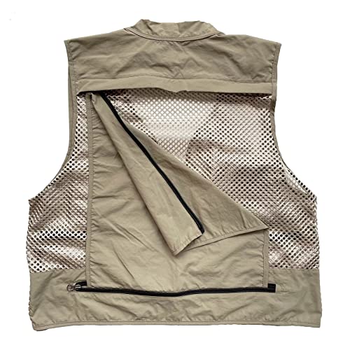 Men Mesh Breathable Multi-Pocket Vest Outdoor Travelers Fly Fishing Photography - color: Khaki, size: Small