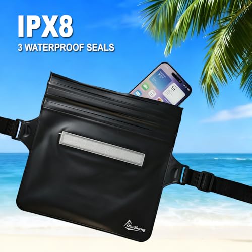 Waterproof Fanny Pack, Dry Bag Phone Pouch for Beach Swimming Kayaking | Floating dry bag keeps wallet & purse safe. Triple zip-lock seals water. Touchscreen works wet. Cruise, fishing & travel - color: Black+Black