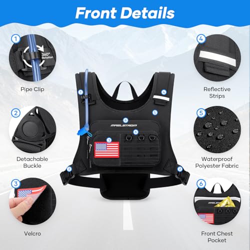 Maelstrom Hydration Running Vest with 2L Water Bladder for Men Women | Chest Pack, BPA-free, High Flow Bite, Reflective Stripe, Detachable, Breathable Pad, Perfect for Cycling, Marathon, Hiking - color: Black