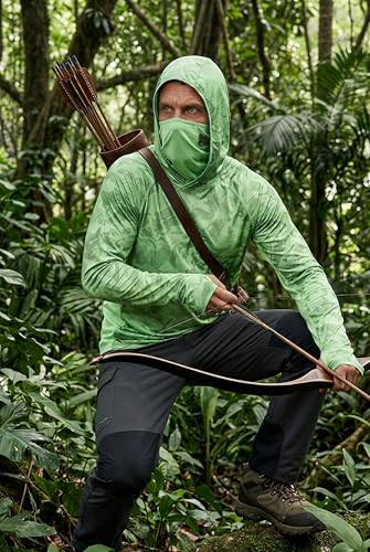 COOrun Men's Hooded Sun Shirts with Mask Fishing Shirts for Men Long Sleeve UPF 50 Rash Guards Cooling Hoodies Hiking Shirts - color: Camouflage, size: 3X-Large