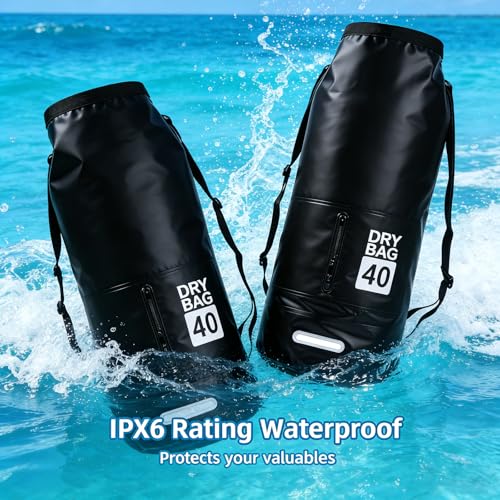 40L Waterproof Dry Bag - Floating Heavy Duty PVC Dry Sack - for Boating, Fishing & Beach - Backpack Style Waterproof Bag for Men & Women - color: Black, size: 40L