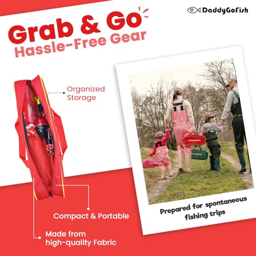 DaddyGoFish Kids Fishing Pole - Rod Reel Combo Tackle Box Starter Set - First Year Small Dock Gear Kit for Boys Girls Toddler Youth Age Beginner Little Children Junior Anglers - color: Red (Complete Set), size: 5ft
