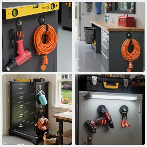 MUTUACTOR Updated Strong Magnet Hooks,20lbs Anti-Scratch Heavy Duty Magnetic Garage Hooks,2PCS Double Storage J-Hooks with Magnetic for Organizing Garden Hose Electric Cables Shovels - style: Updated 2.6in Magnet J Red Hooks 2PCS