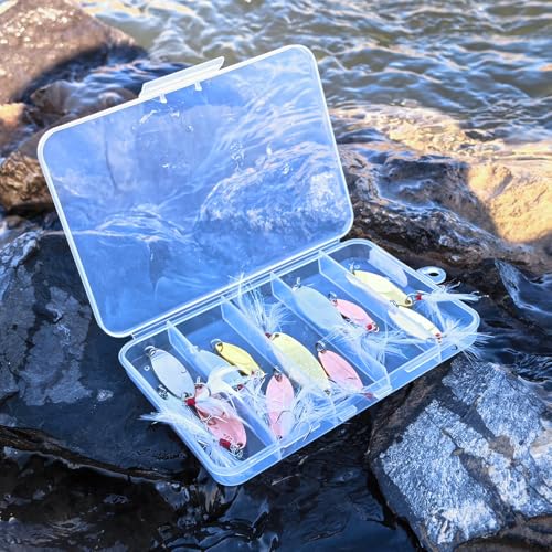 12Pcs Fishing Spoons Lures, Casting Spoon Treble Hooks 5g(3/16oz) 7g(1/4oz) 10g(3/8oz) 14g(1/2oz), Hard Metal Fishing Spoons for Trout Bass