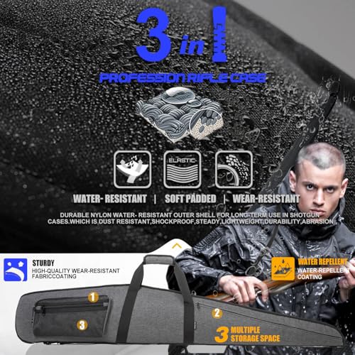 RAVOINCC Rifle Case Soft Shotgun Cases - Water Resistant Gun Carry Bag for Scoped Rifles with 3 Accessory Pockets Adjustable Shoulder Strap Available Length in 46 52 Inch - color: Grey, size: 52inch