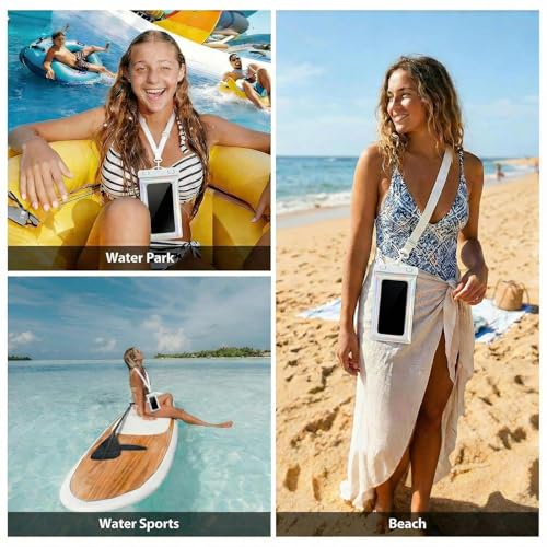 Floatable Waterproof Phone Pouch Case for iPhone 17 16 Pro Max/15/14, IP68 Travel Cellphone Dry Bag Beach Cruise Ship Essentials Bags with Crossbody Lanyard, Pearlescent - 7″ - color: A8-Pearlescent