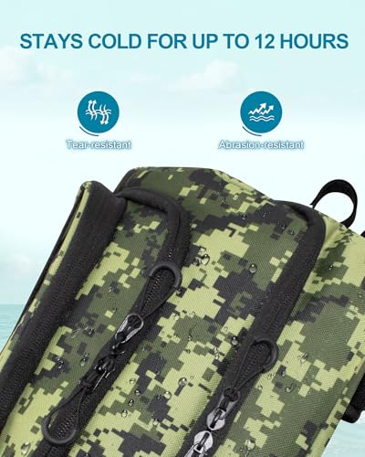 HXLGMD Fishing Backpack with Rod Holders, 43L Large Water Resistant Tackle Bag Storage Gear and Equipment with Cooler for Men Fishing, Camping, Hiking, Green - color: Green Camo