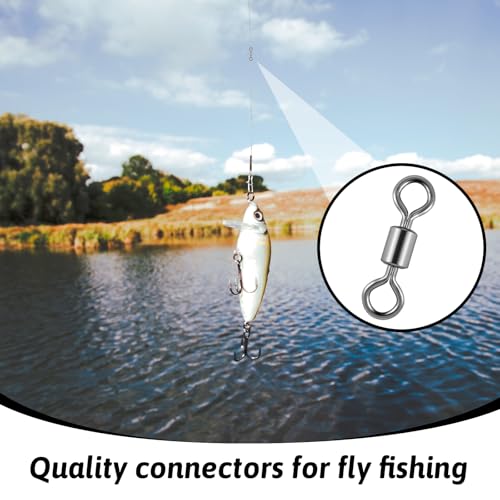InnoHHustle 100 PCS Micro Swivels for Fly Fishing, Stainless Steel Swivels Fishing Tackle Small Rolling Barrel Swivel High Strength Hook Line Connector Fly Fish Tackle Swivel with Black Coating