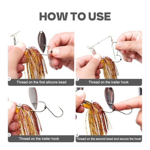50pcs Trailer Fishing Hooks for Short Strikes – 1/0, 2/0, 3/0 with Beads - Pair with Spinnerbait, Flipping Jig, Jig Head etc. - size: Assorted - 50Pack