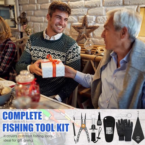VioraWhite 8 Pieces Fishing Tools Kit Fish Hook Remover Set Include Fishing Pliers Lip Gripper Multifunction Scissors Gloves Towel Keychain Hook for Men Women Gifts - color: Black