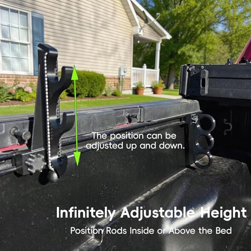 Fishing Rod Holder for Toyota Tacoma Bed Rail, Fits for Tacoma, Tundra, Ford Maverick & Most Truck Beds, 3-Rod Adjustable Truck Bed Rod Rack, Clamp-On Tool-Free Installation