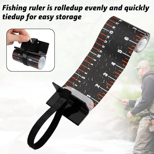 VioraWhite 2 Pcs 48 Inch Fishing Ruler Fishing Measuring Tape with Bump Board Waterproof Portable Roll up Fish Measuring Board Device Tool for Crappie Tuna Shark Swordfish - color: Black, size: 48 Inch