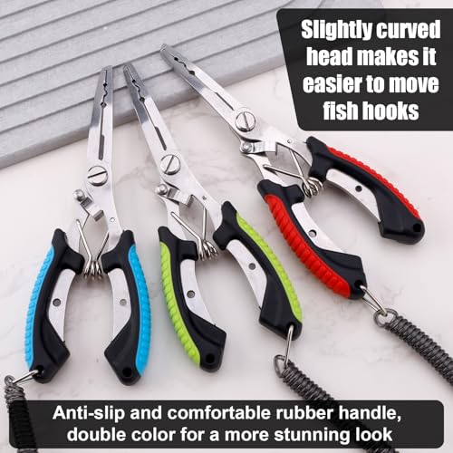 BOXOB Fishing Pliers, Metal Fishing Pliers Saltwater Fishing Pliers Hook Remover Needle Nose Pliers Fishing Multifunctional Tool Accessories Fishing Gear and Gifts for Men - style: Red Handle