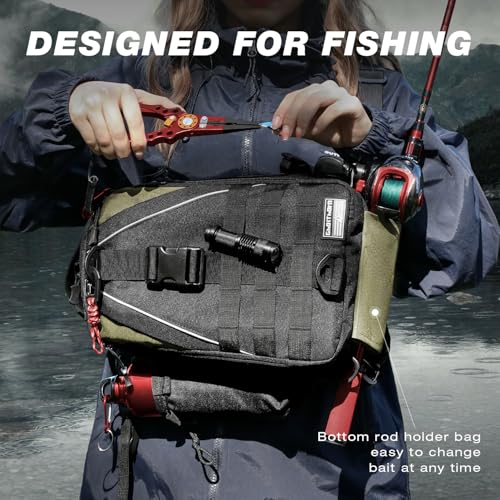 Ghosthorn Fishing Backpack Waterproof Tackle Bag Sling Bag Gift - color: Black, size: Large