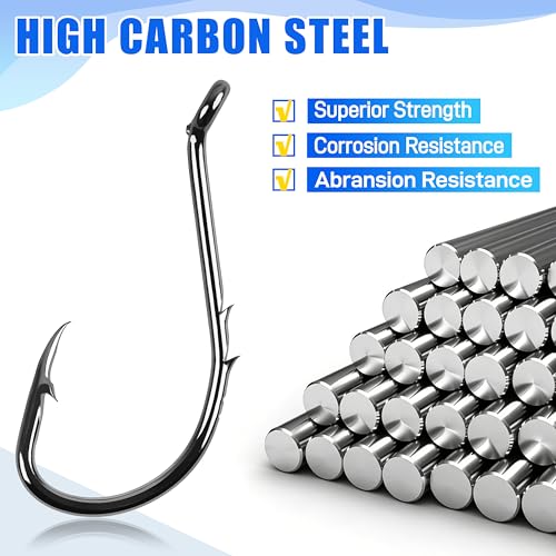 Octopus Baitholder Fishing Hooks, 150pcs Black High Carbon Steel Fishing Hooks Sharp Double Barbed Fish Hooks Offset Circle Hooks for Saltwater Freshwater