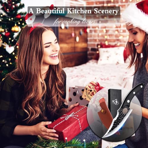 Huusk Japan Knife Upgraded Version, Fillet Caveman Viking Knives Handmade Butcher Boning Knife for Meat Cutting Kitchen Knife with Sheath for Home or Camping Outdoor, Gift for Fathers - size: 5.8 inch