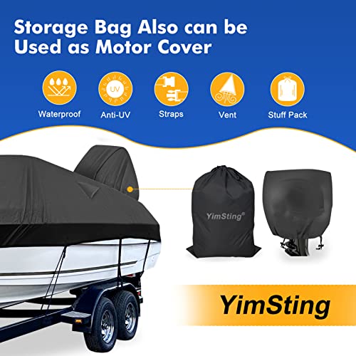 1200D Waterproof Boat Cover - Fits 17' to 19' ft Bass, V-Hull, Tri-Hull, Fish & Ski, Runabout Bowrider Boats - Heavy Duty Canvas Black - color: Black, size: Model C: Fits 17'-19' L X 96" Beam Width