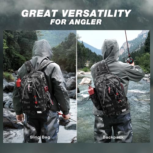 Ghosthorn Fishing Backpack Waterproof Tackle Bag Sling Bag Gift - color: Black Camouflage, size: Large