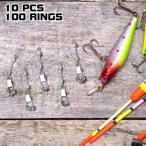 RoundFunny 100 Pcs Fly Fishing Tippet Rings 10 Lightweight Tippet Rings on a Clip Fly Fishing Trout Line Leaders Connectors 2mm 25lb
